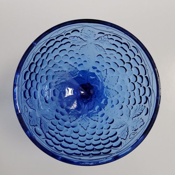 VTG Blue Glass Fruit Bowl Compote Pressed Glass Design Pedestal Centrepiece - Picture 4 of 6